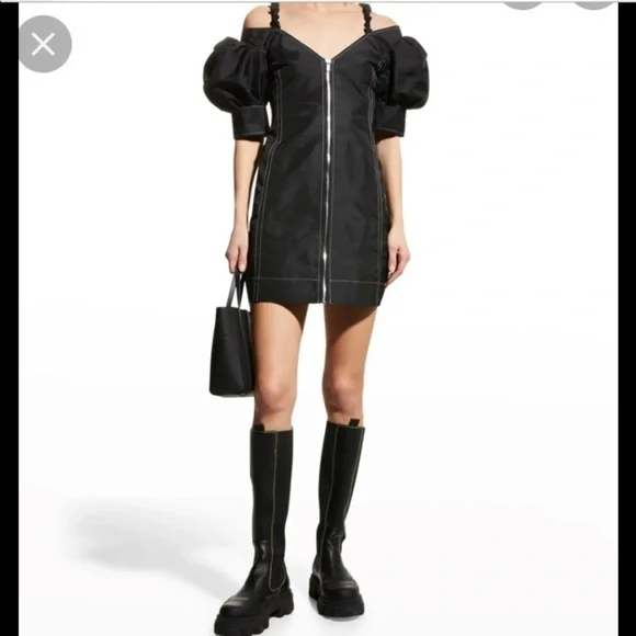 Ganni | Dresses | Nwt Ganni Taffeta Puffshoulder Mini Dress Size 38 |  Poshmark